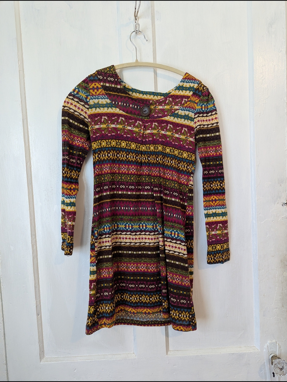 Women's Multicolor Fall Karlie Patterned Long Sleeve Dress - Burgundy Accent